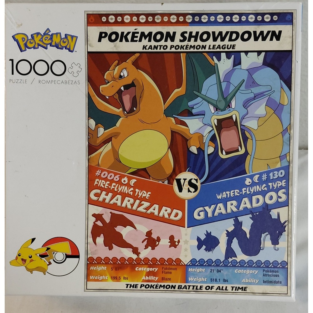 Pokemon Showdown Charizard vs Gyarados 1000pc Puzzle Buffalo Games Open Box